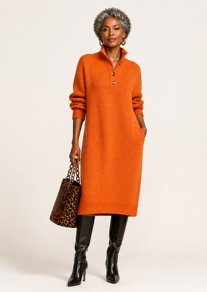 Robe midi en maille orange