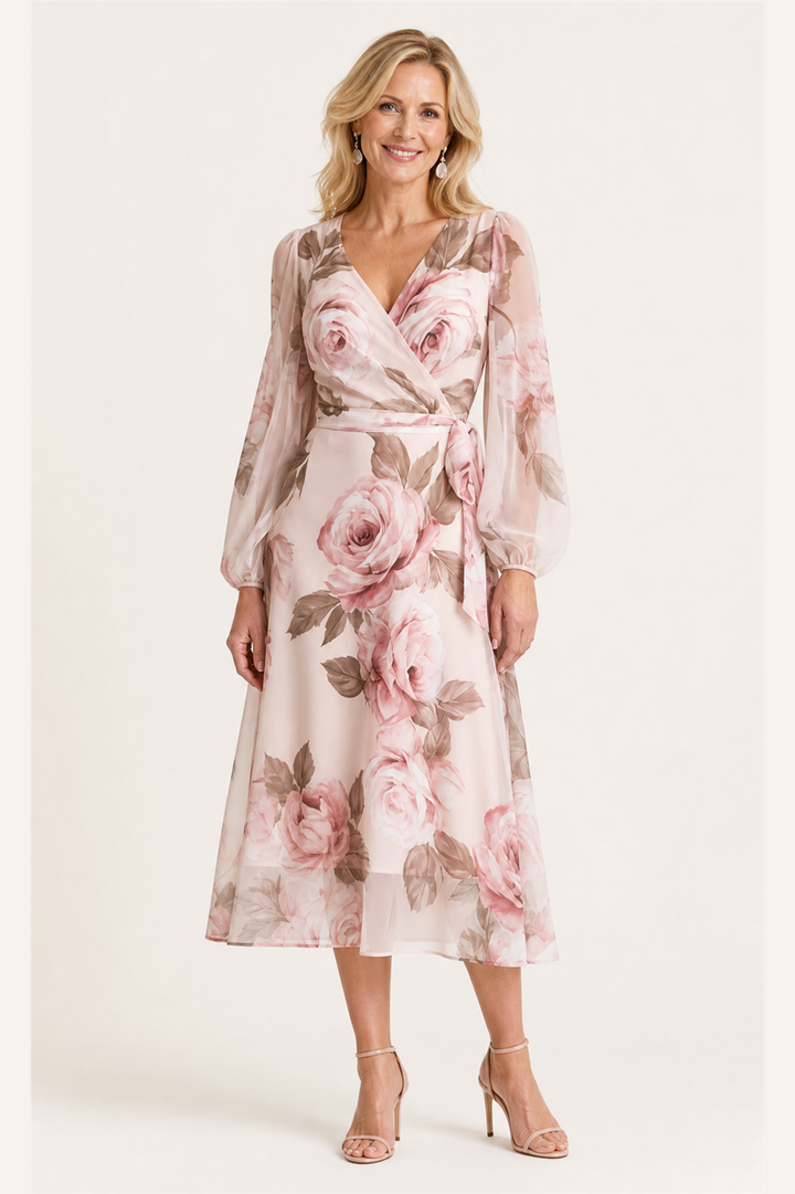 Robe Midi Fleurie Rose