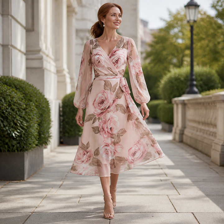 Robe Midi Fleurie Rose