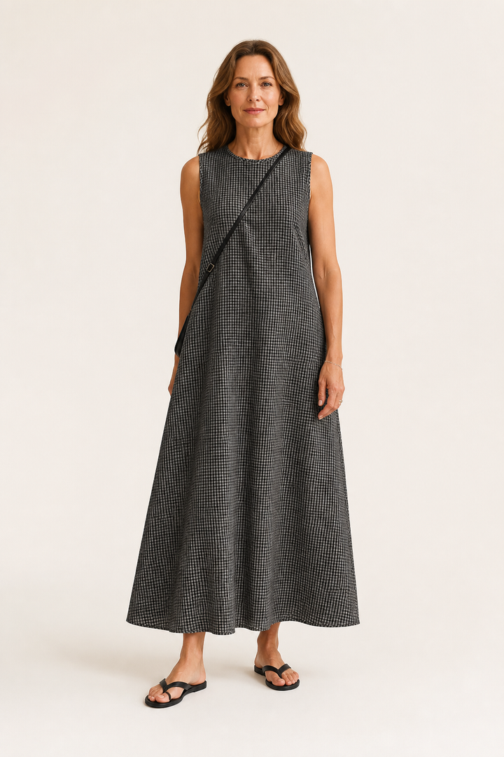 Robe Sans Manches à Carreaux Rétro