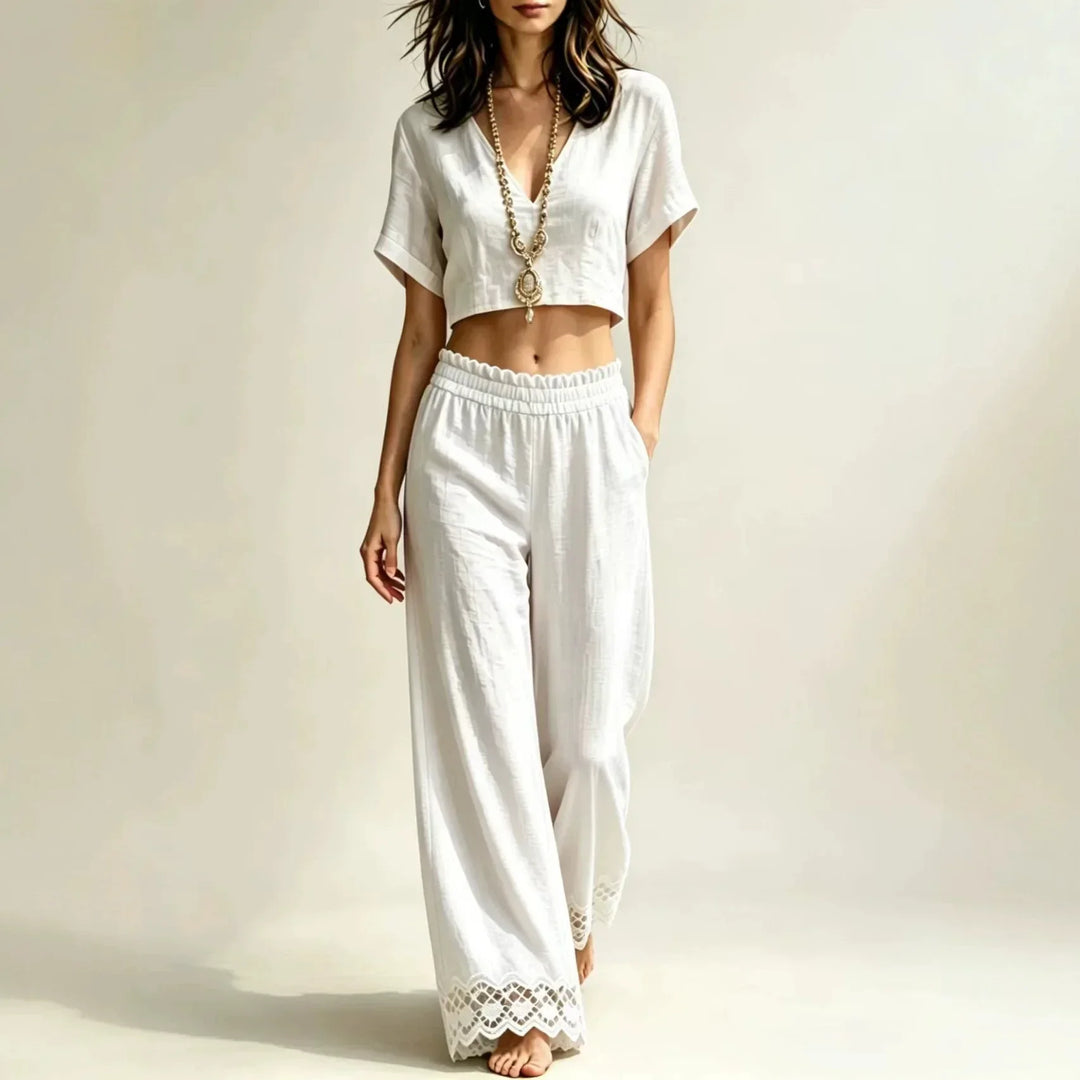 Ensemble Haut Court et Pantalon en Dentelle
