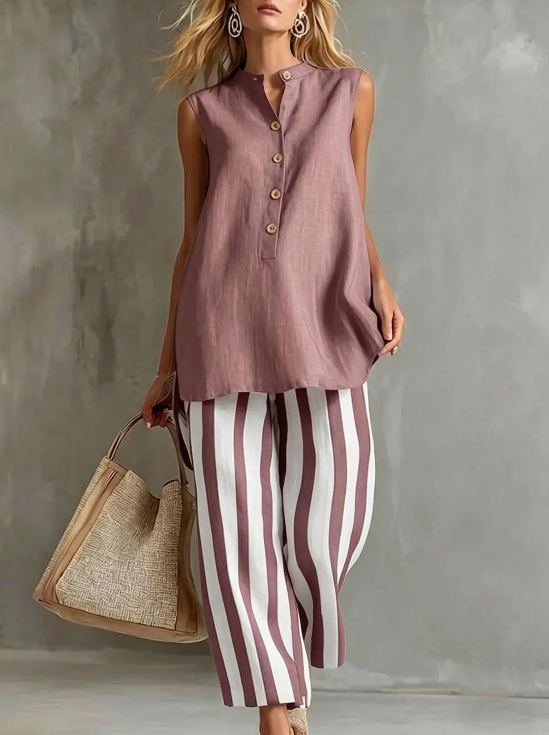 Ensemble Pantalon Large Rayé