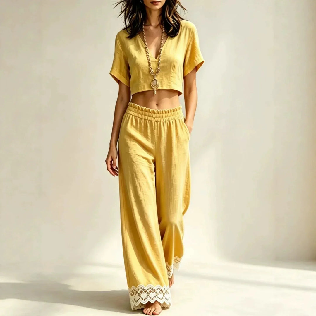 Ensemble Haut Court et Pantalon en Dentelle