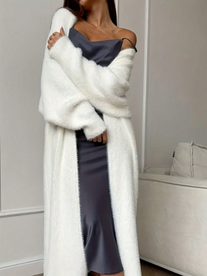 Cardigan long ouvert en maille peluche cocooning