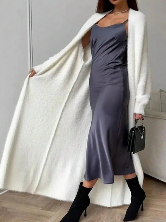 Cardigan long ouvert en maille peluche cocooning