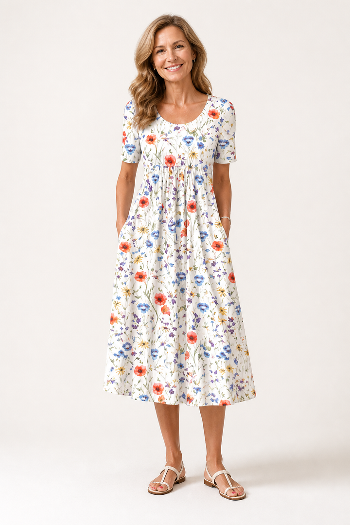 Robe Midi à Manches Courtes