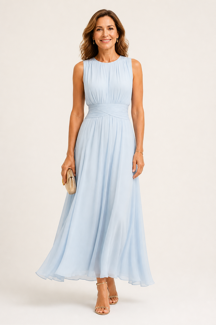 Robe Longue Froncée Sans Manches