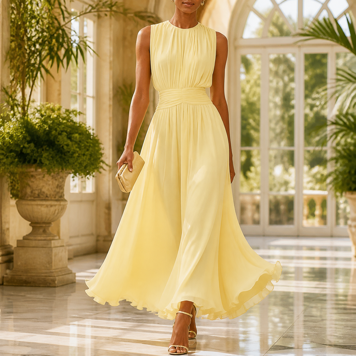 Robe Longue Froncée Sans Manches