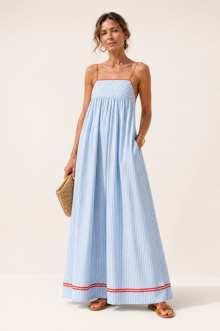Robe Longue Rayée à Liserés Contrastés