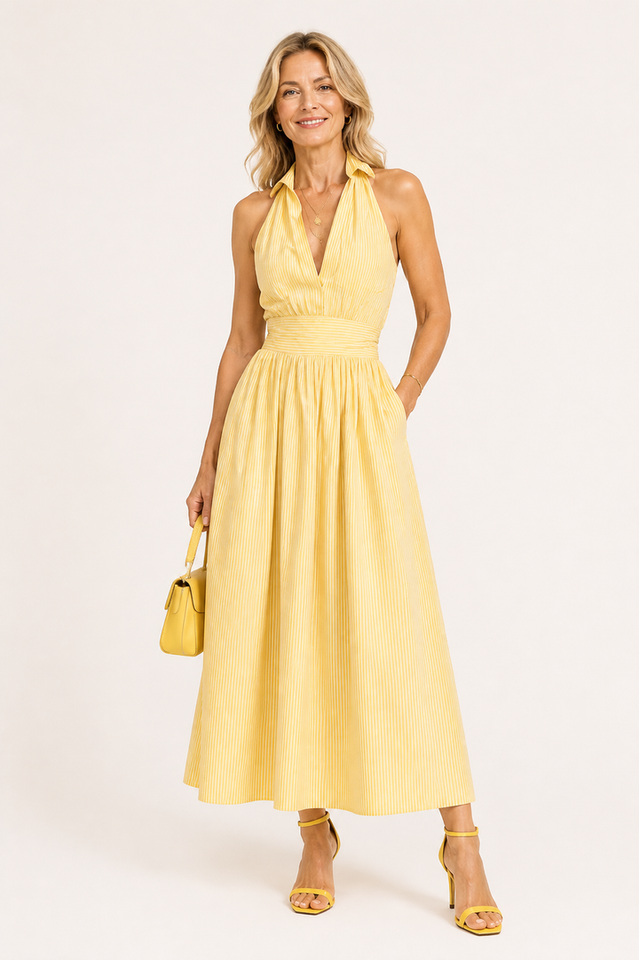 Robe midi rayée à poches