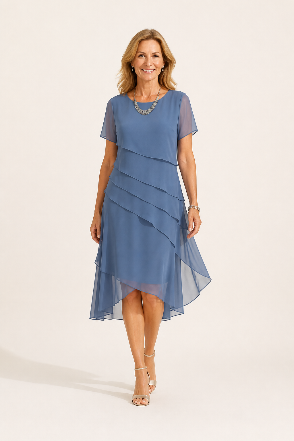 Robe Midi en Mousseline à Volants Étagés