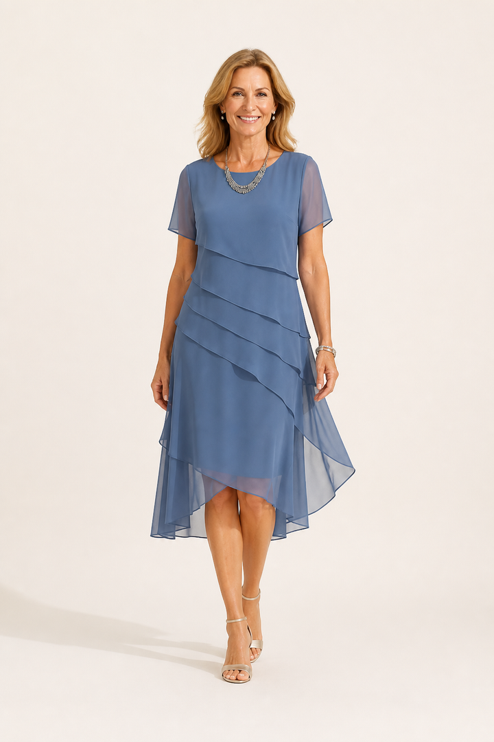 Robe Midi en Mousseline à Volants Étagés