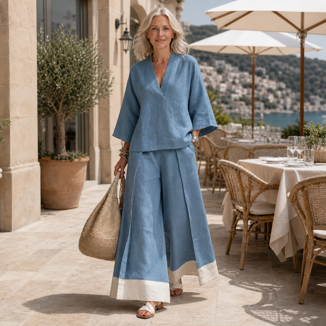 Ensemble Pantalon Large Col en V