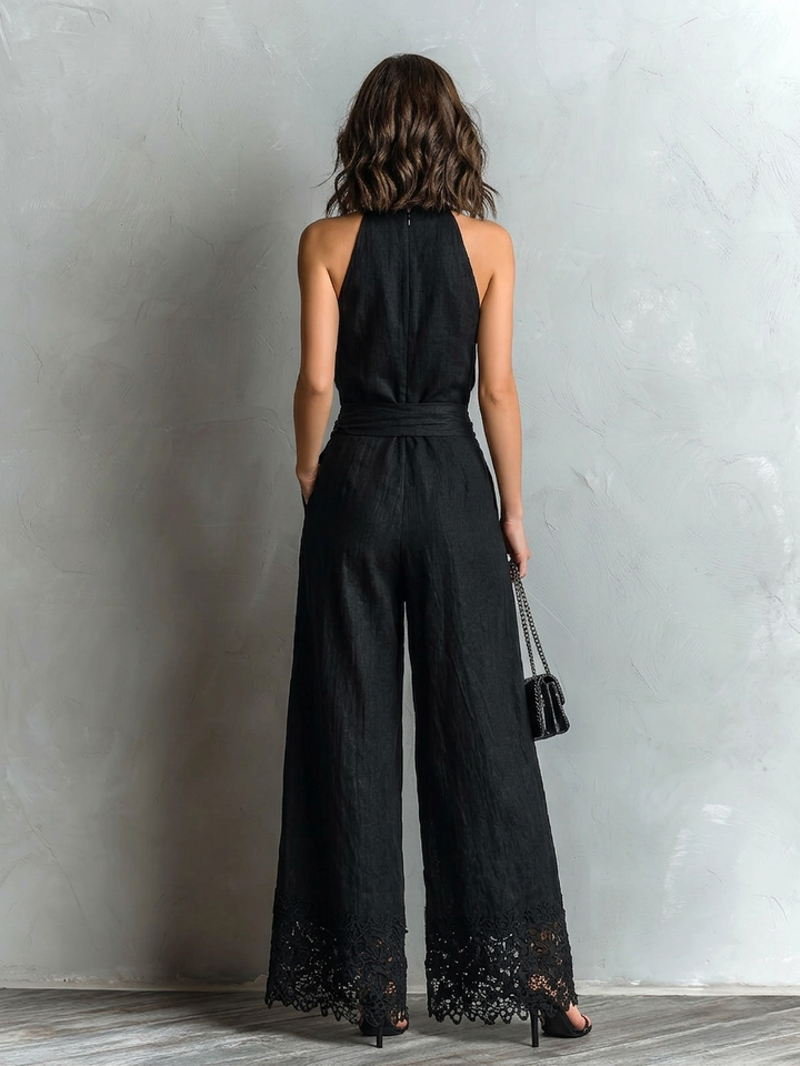 Ensemble Pantalon Noir Bordé de Dentelle