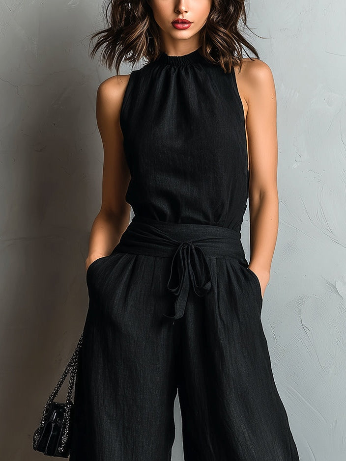 Ensemble Pantalon Noir Bordé de Dentelle