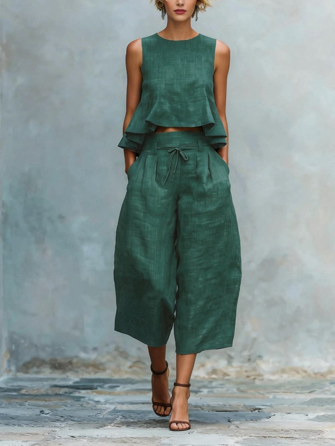 Ensemble Pantalon Corsaire à Volants