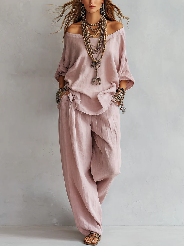Ensemble Pantalon Large Épaules Dénudées