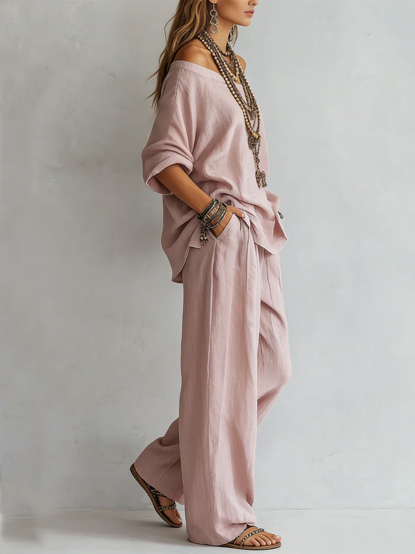 Ensemble Pantalon Large Épaules Dénudées