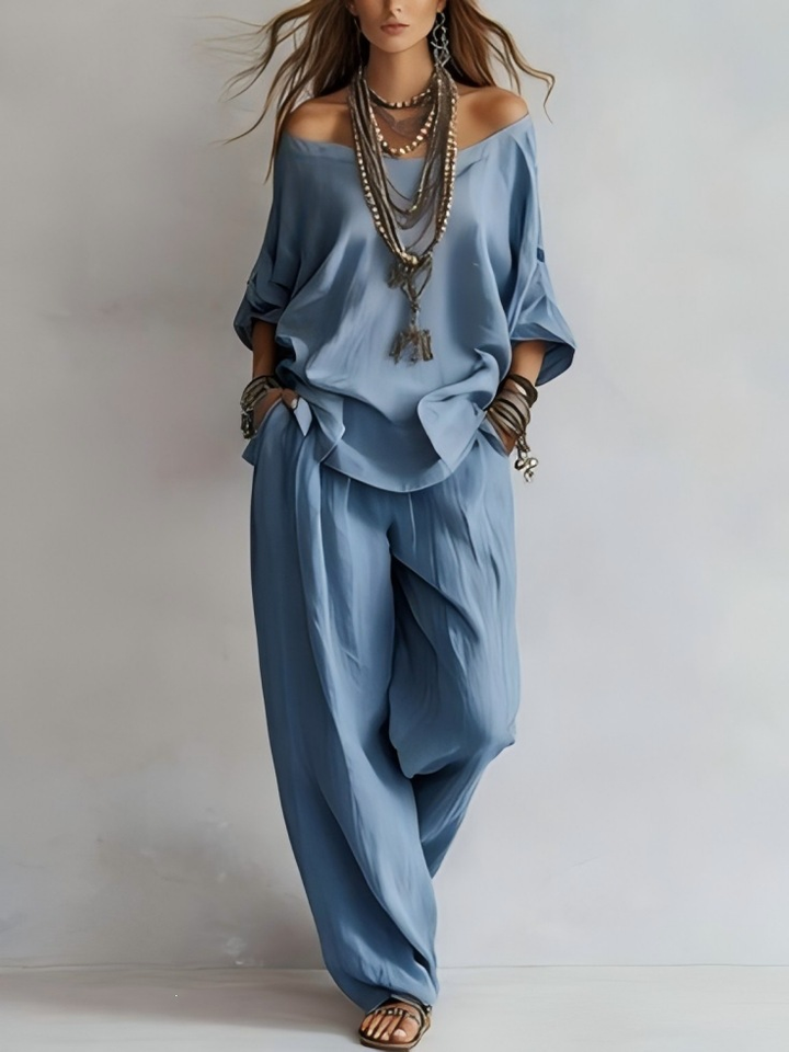Ensemble Pantalon Large Épaules Dénudées