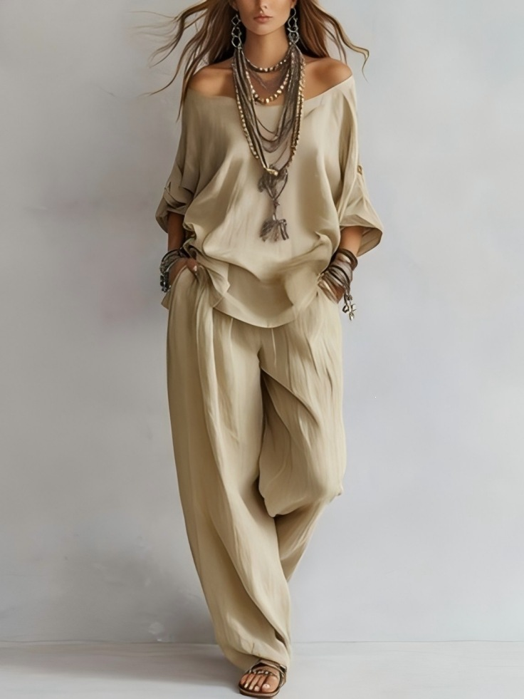 Ensemble Pantalon Large Épaules Dénudées