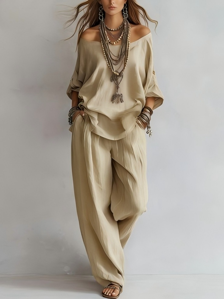 Ensemble Pantalon Large Épaules Dénudées