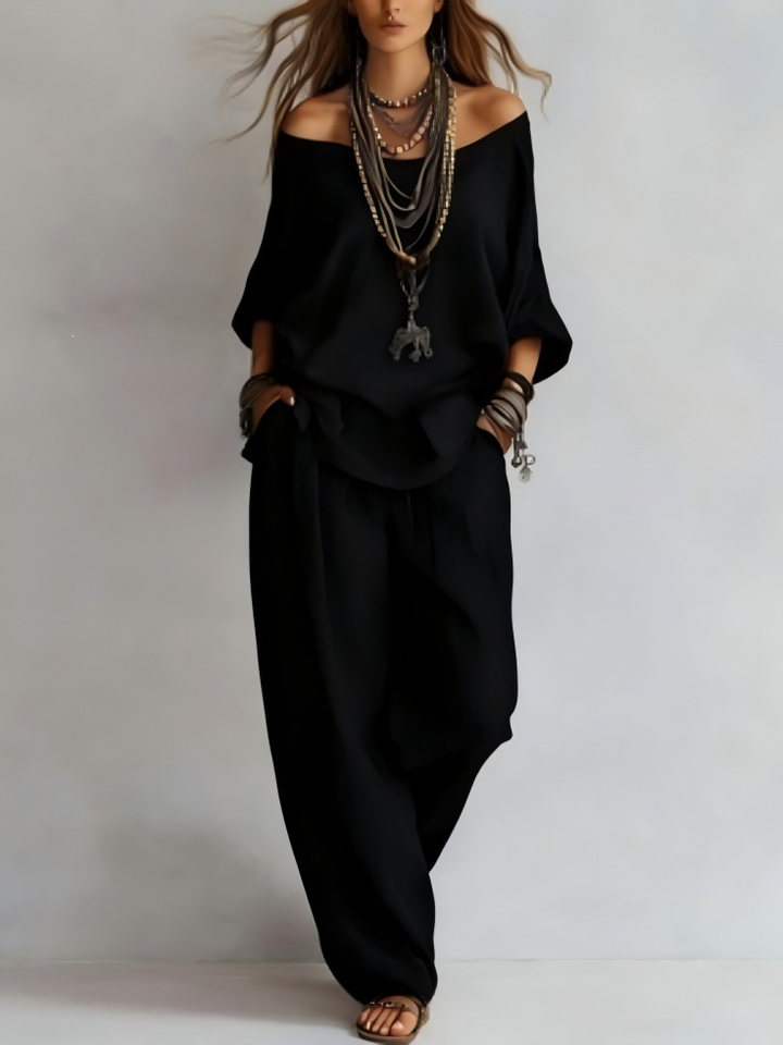 Ensemble Pantalon Large Épaules Dénudées