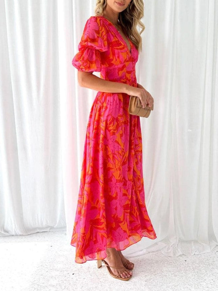 Robe midi fleurie élégante à col en V