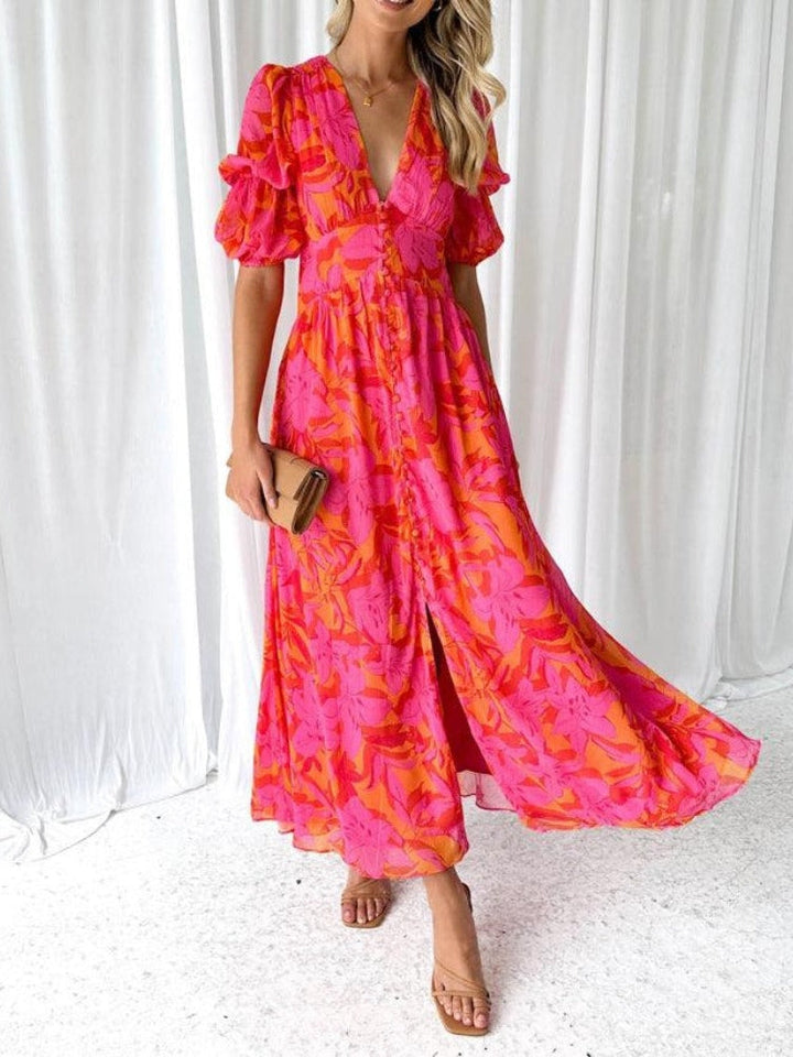 Robe midi fleurie élégante à col en V
