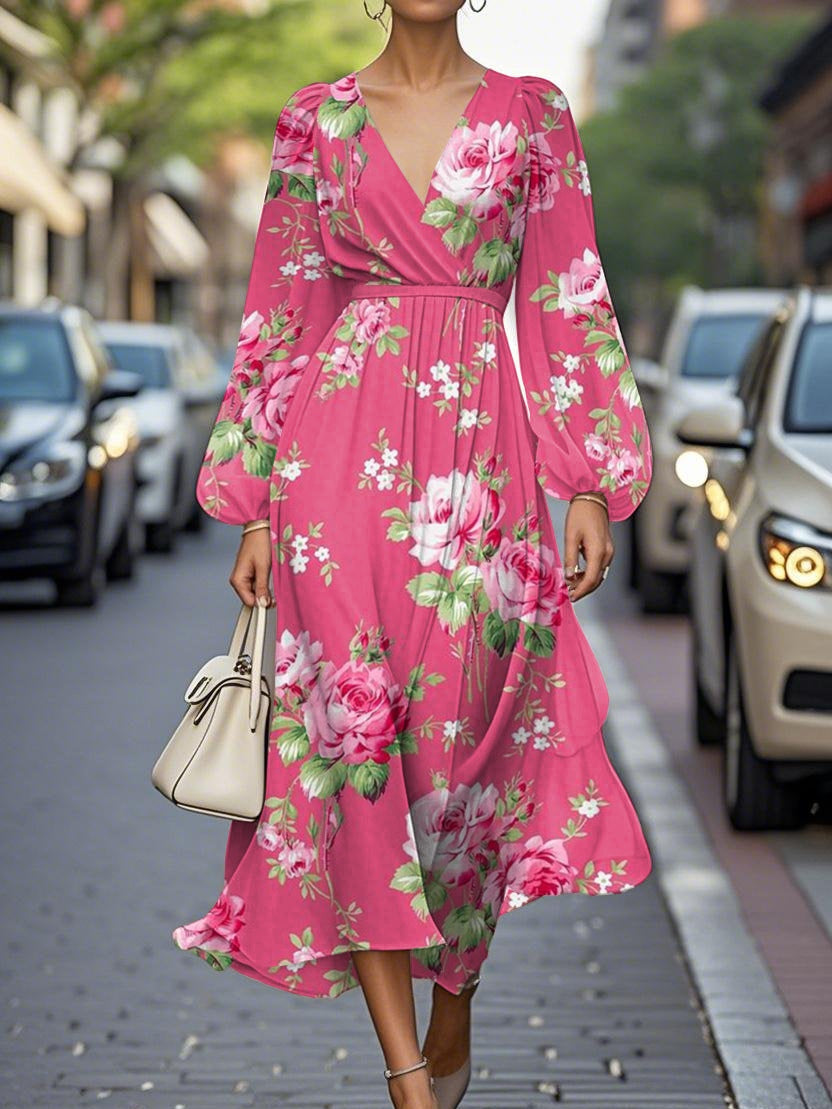 Robe Midi Fleurie Col en V