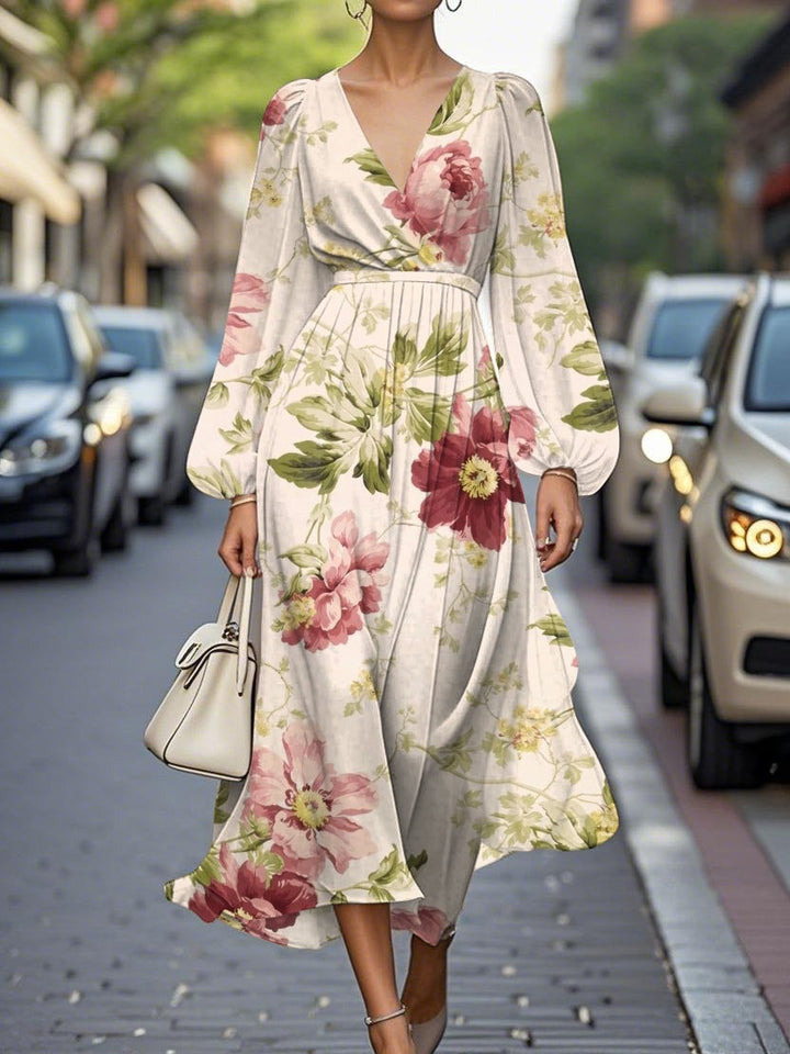 Robe Midi Fleurie Col en V