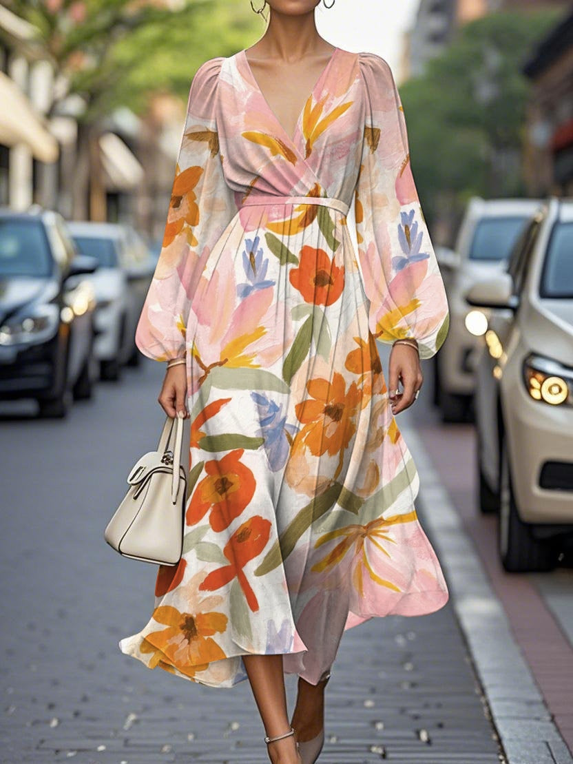 Robe Midi Fleurie Col en V
