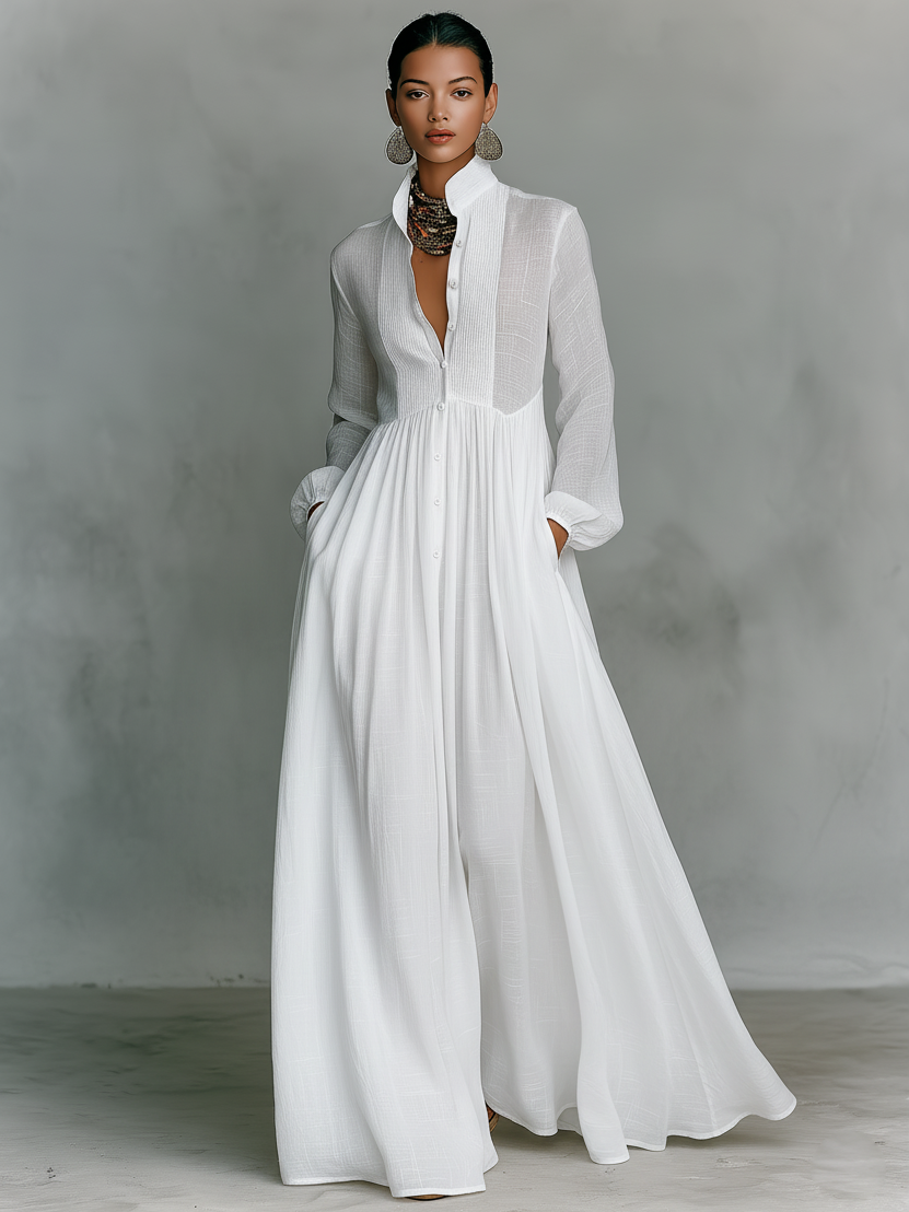 Robe Longue à Col Montant