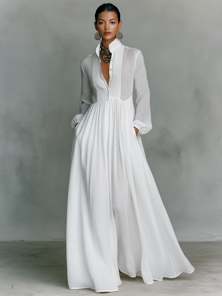 Robe Longue à Col Montant