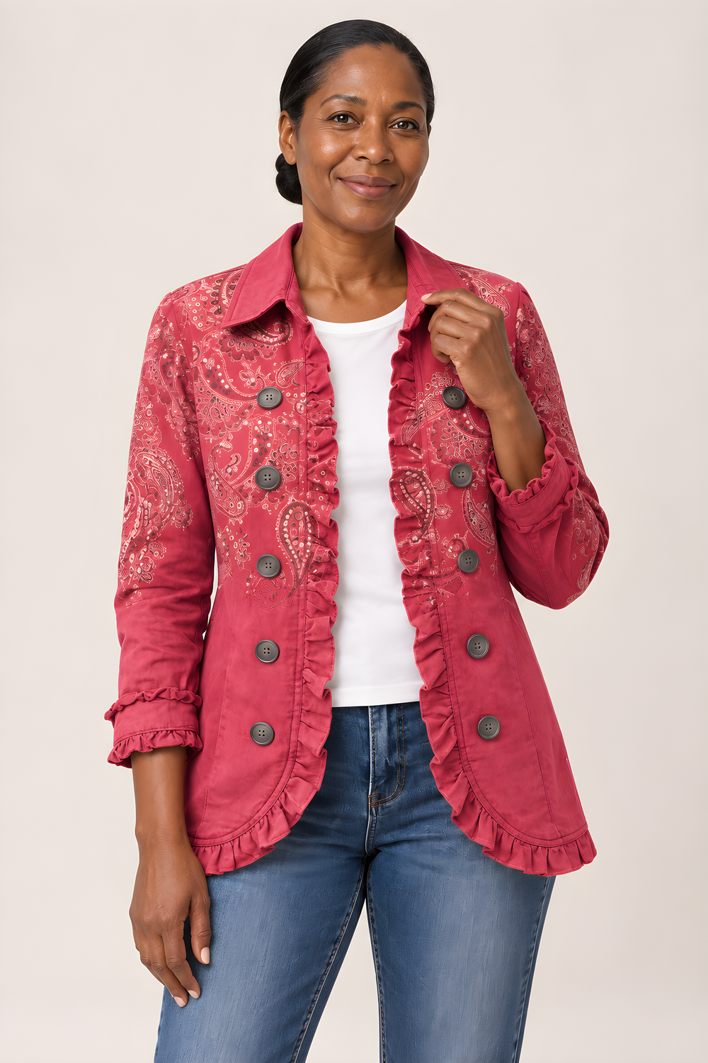 Veste Anouk Paisley Vintage à Volants en Vieux rose, vue détaillée