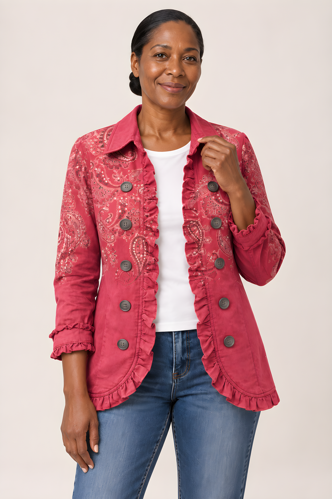 Veste Anouk Paisley Vintage à Volants en Vieux rose, vue détaillée