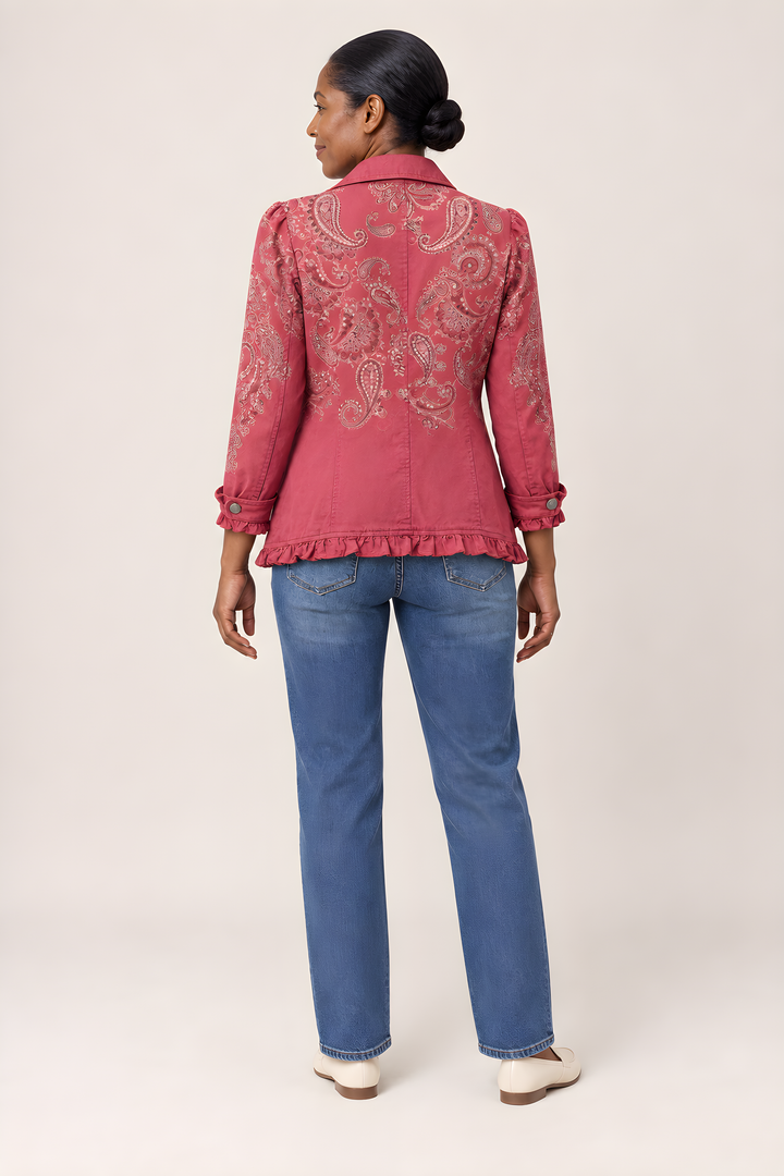 Veste Anouk Paisley Vintage à Volants en Vieux rose, vue de dos