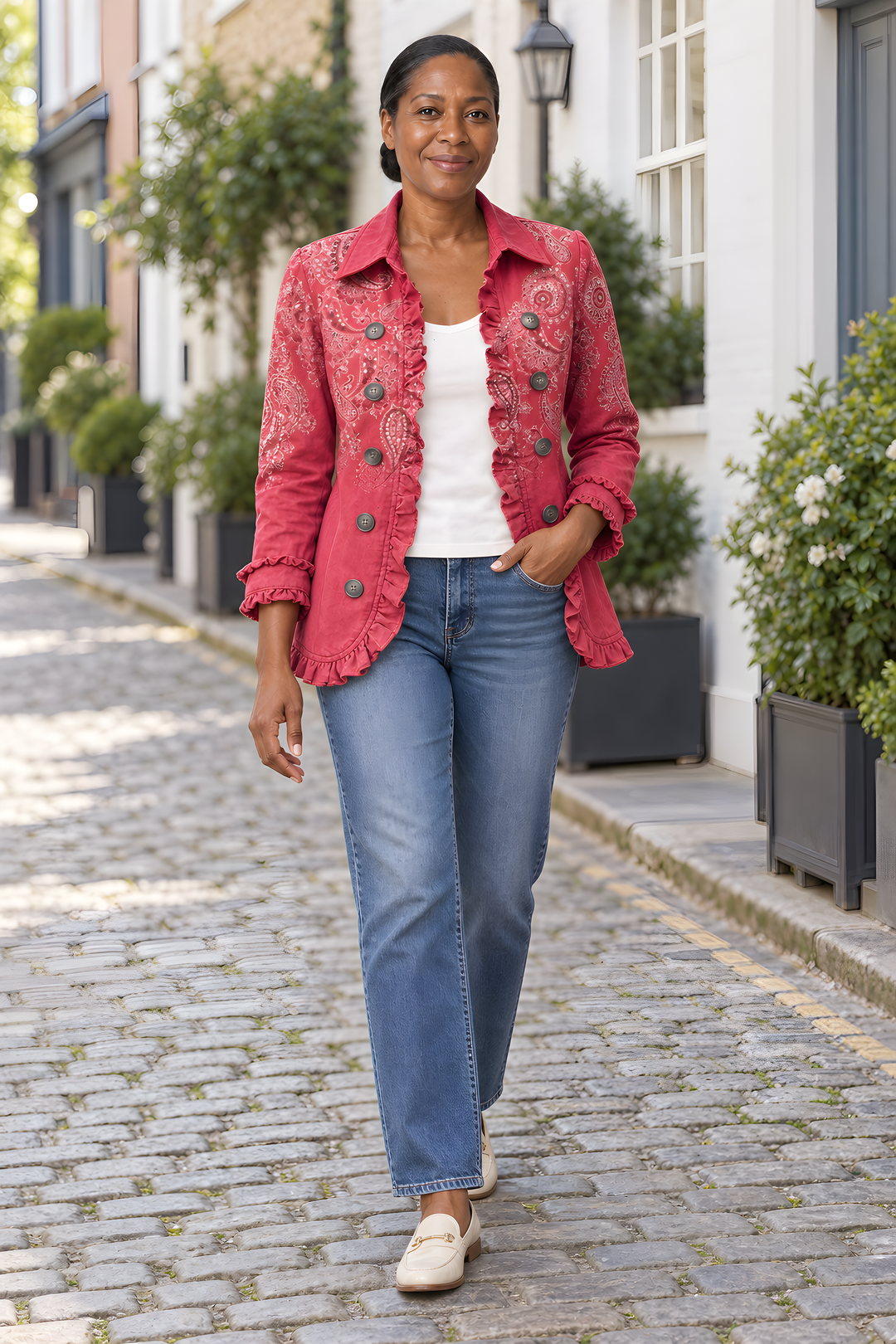 Veste Anouk Paisley Vintage à Volants en Vieux rose, photo d&