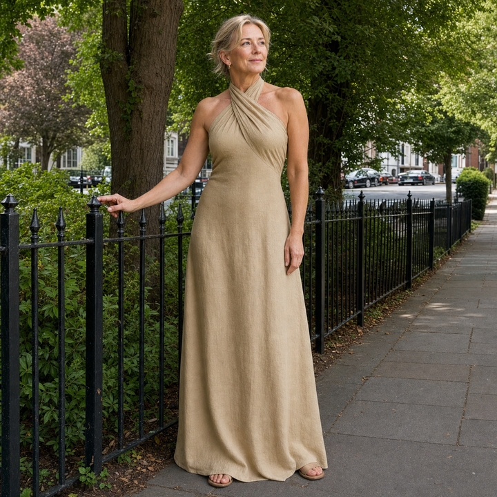 Robe Longue Azura Encolure Croisée