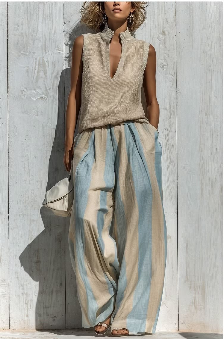 Ensemble Pantalon Rayé Ample