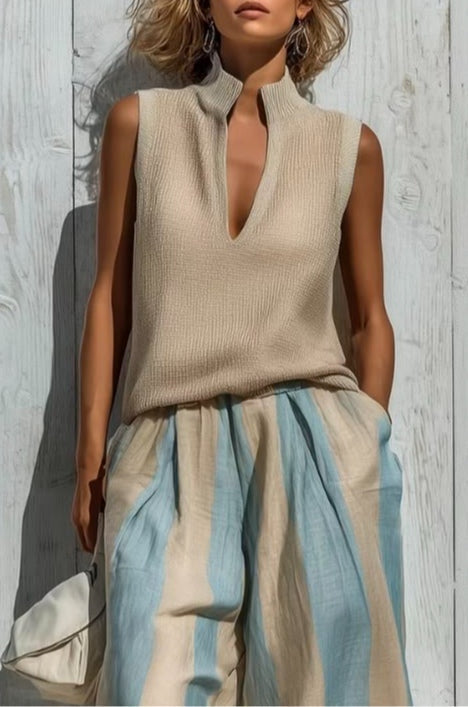 Ensemble Pantalon Rayé Ample
