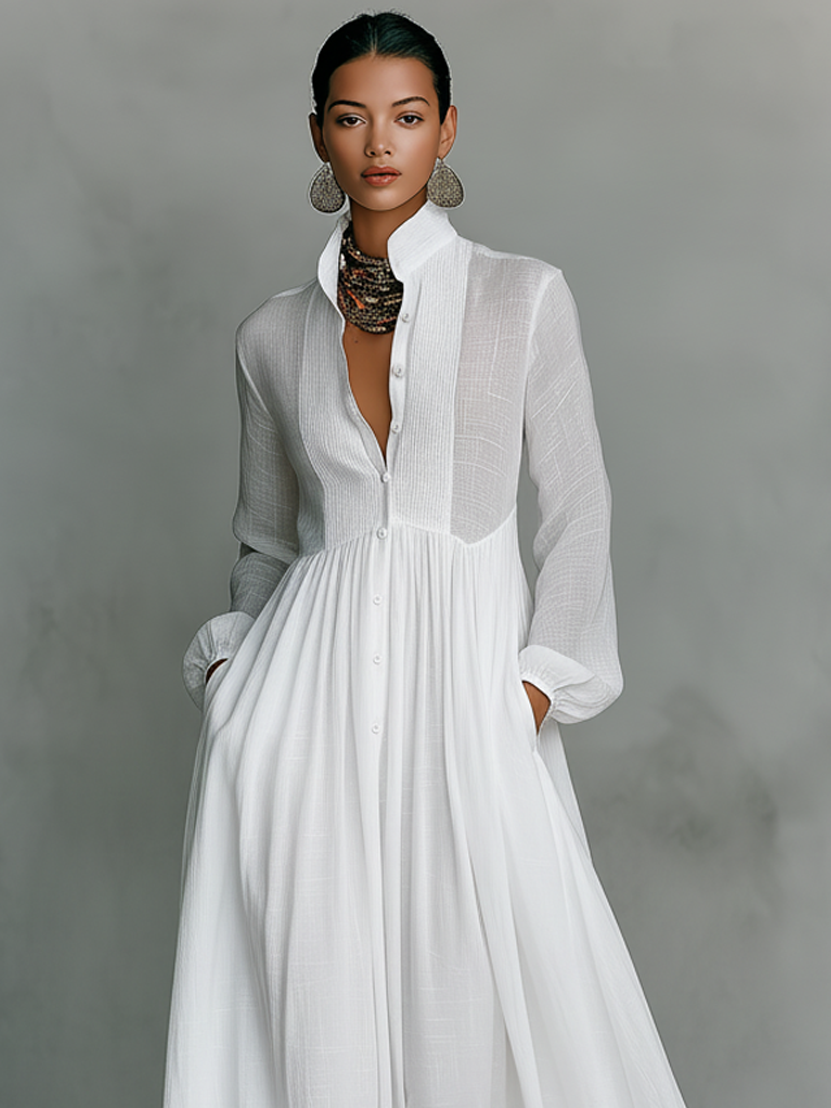 Robe Longue à Col Montant