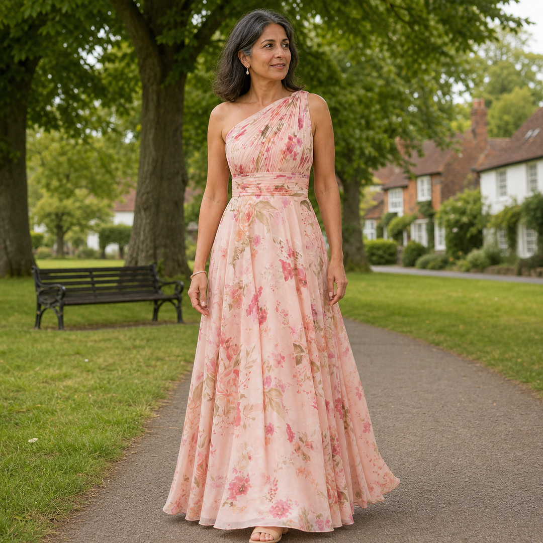 Robe Longue Rose Poudré Une Épaule
