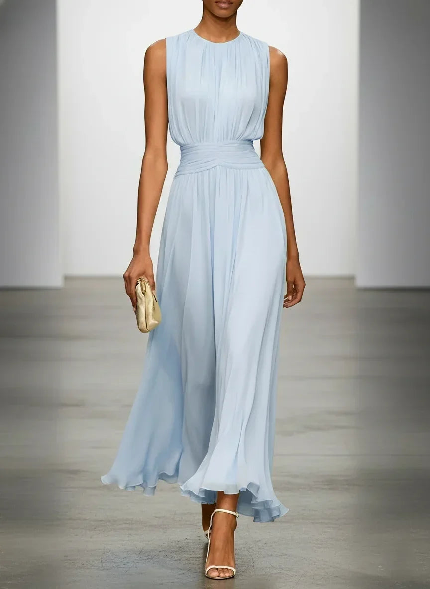 Robe Longue Froncée Sans Manches