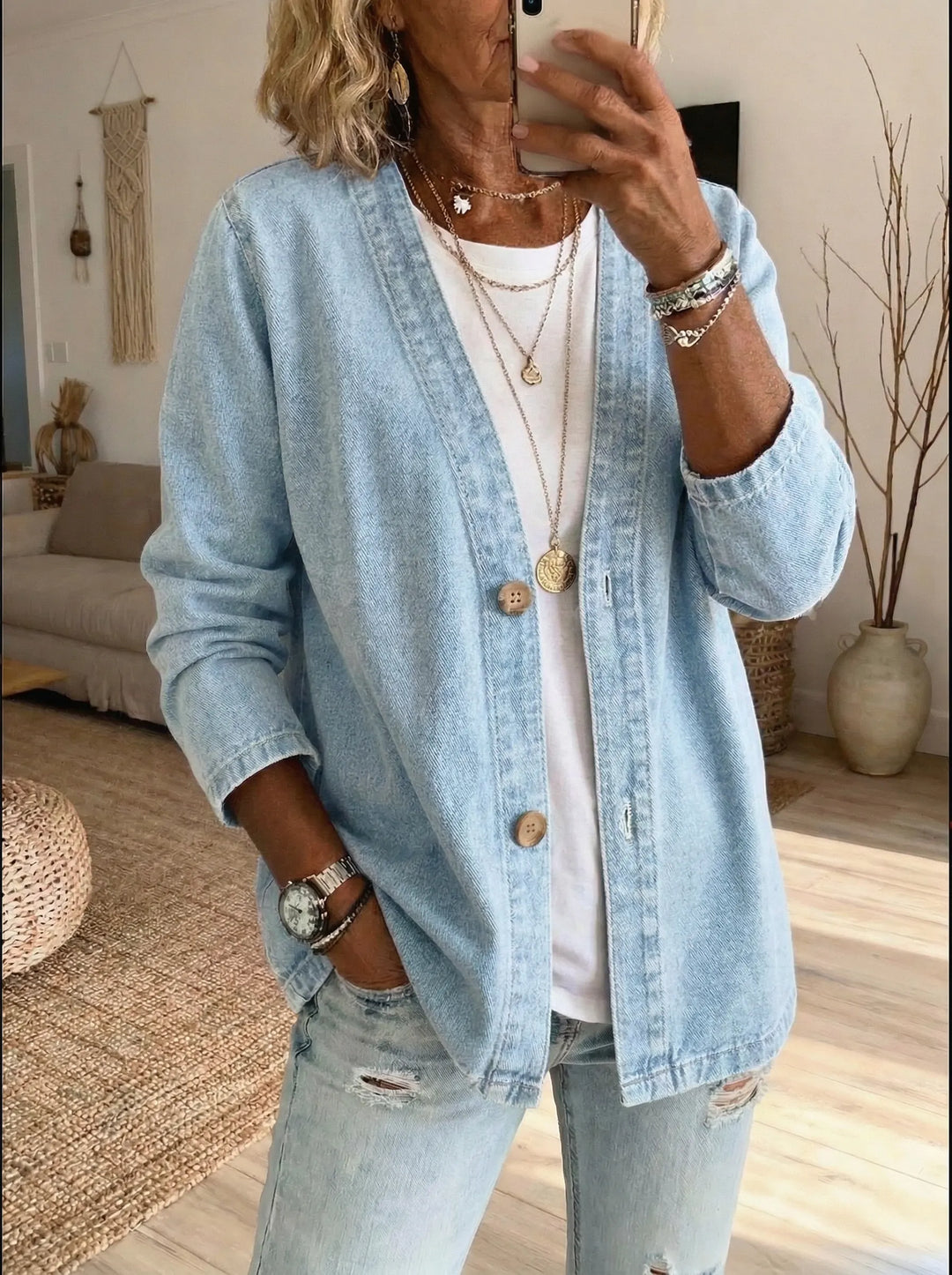 Cardigan en jean boutonné classique