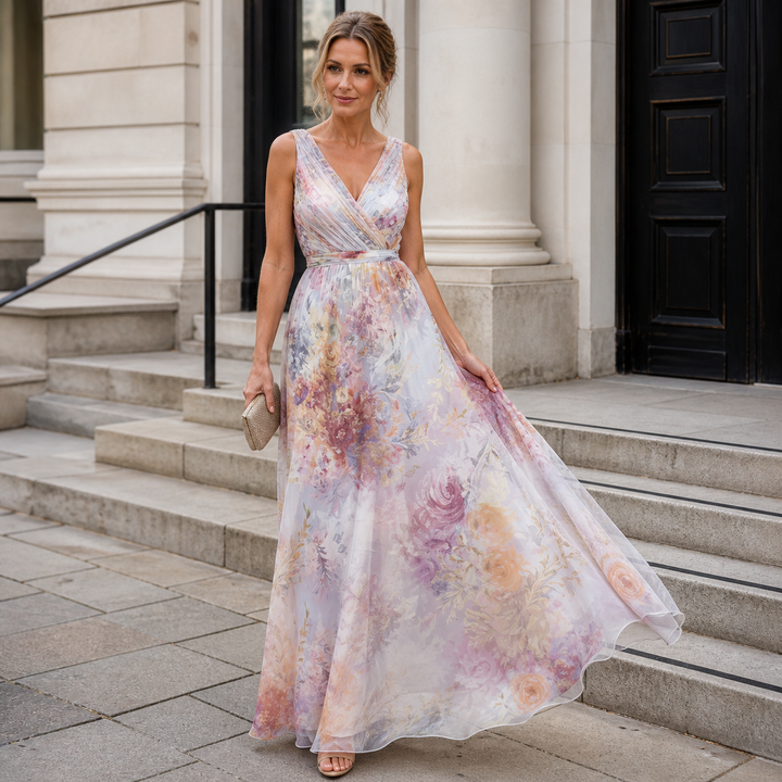 Robe Longue en Mousseline Fleurie