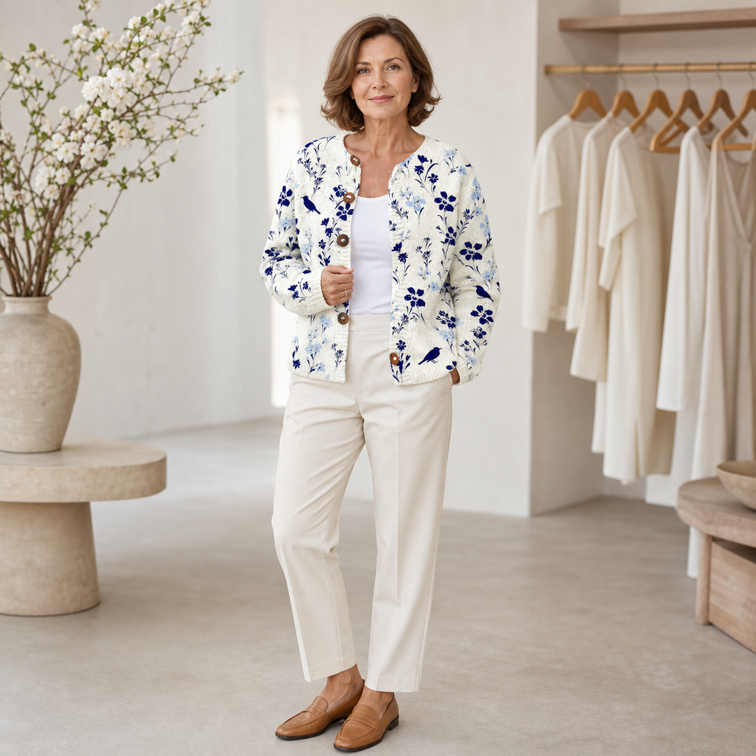 Cardigan Vynora fleurs et oiseaux