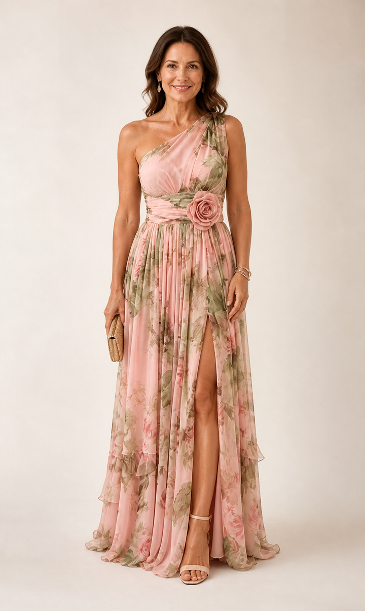 Robe Longue Fleurie à Rosette