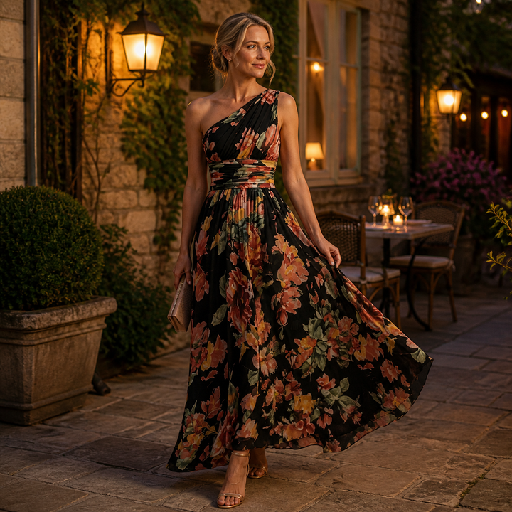 Robe Longue Fleurie Asymétrique Une Épaule