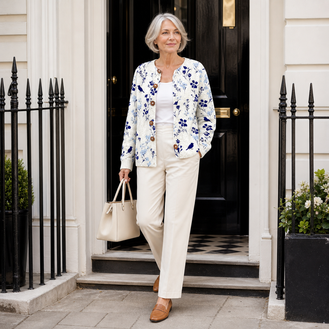 Cardigan Vynora fleurs et oiseaux