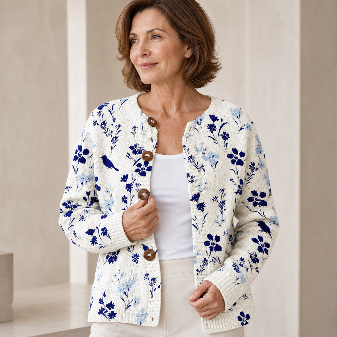 Cardigan Vynora fleurs et oiseaux